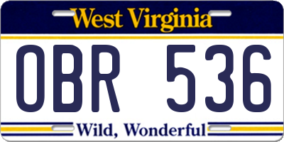 WV license plate OBR536