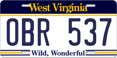 WV license plate OBR537