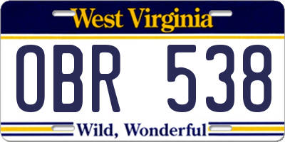 WV license plate OBR538