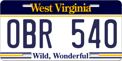 WV license plate OBR540