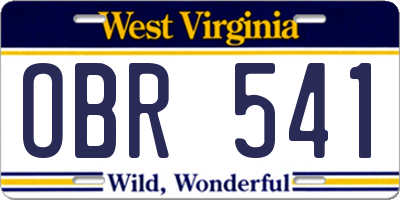 WV license plate OBR541