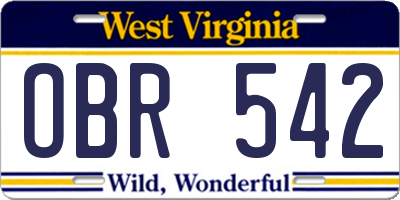WV license plate OBR542