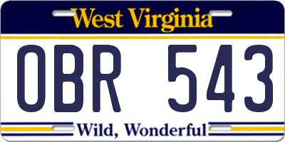 WV license plate OBR543