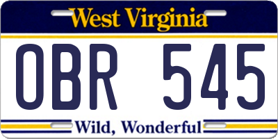WV license plate OBR545