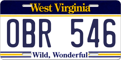 WV license plate OBR546