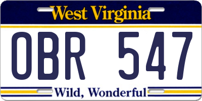 WV license plate OBR547