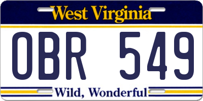 WV license plate OBR549