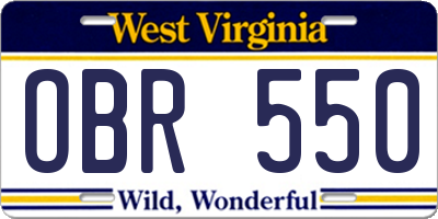 WV license plate OBR550