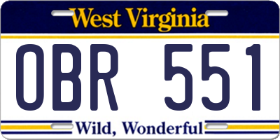 WV license plate OBR551