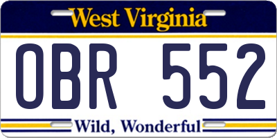 WV license plate OBR552