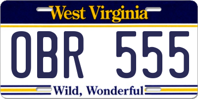 WV license plate OBR555