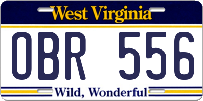 WV license plate OBR556