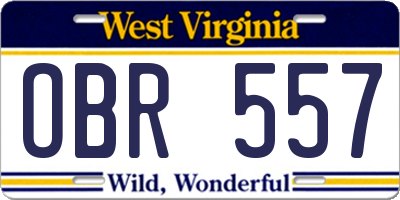 WV license plate OBR557