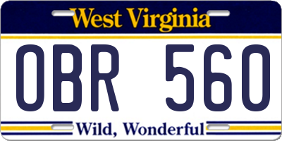 WV license plate OBR560
