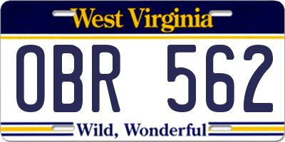 WV license plate OBR562