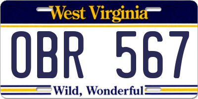 WV license plate OBR567