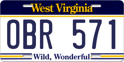 WV license plate OBR571