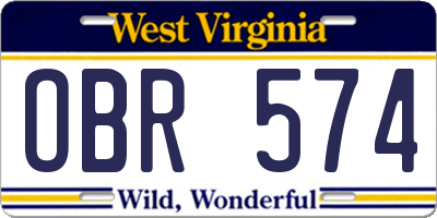 WV license plate OBR574