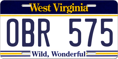 WV license plate OBR575