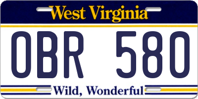 WV license plate OBR580