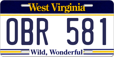 WV license plate OBR581