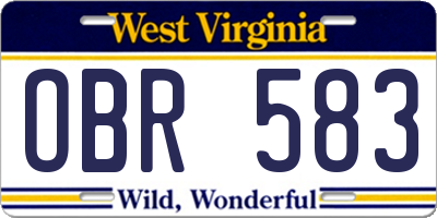 WV license plate OBR583