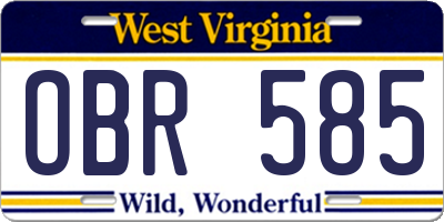 WV license plate OBR585