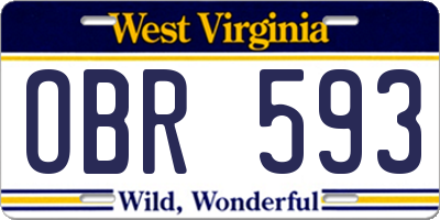 WV license plate OBR593