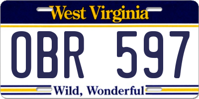 WV license plate OBR597