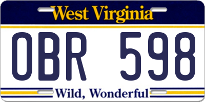 WV license plate OBR598