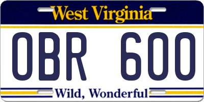 WV license plate OBR600