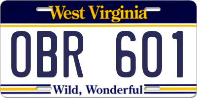 WV license plate OBR601
