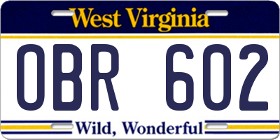 WV license plate OBR602