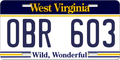 WV license plate OBR603