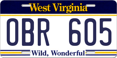 WV license plate OBR605