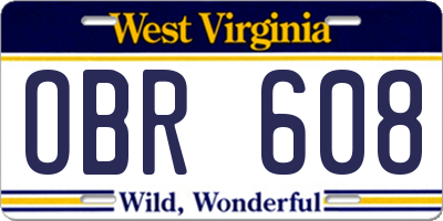 WV license plate OBR608