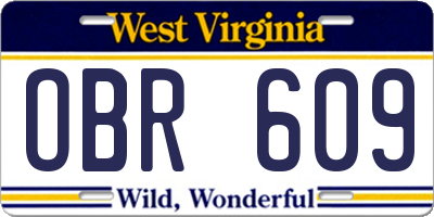 WV license plate OBR609