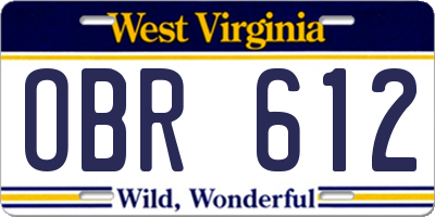 WV license plate OBR612