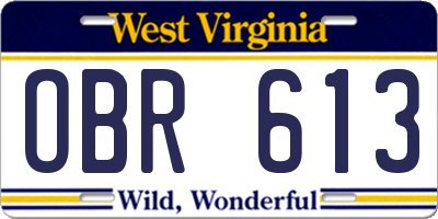 WV license plate OBR613
