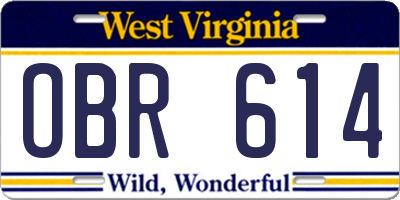 WV license plate OBR614