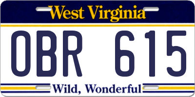 WV license plate OBR615