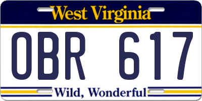 WV license plate OBR617