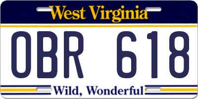 WV license plate OBR618