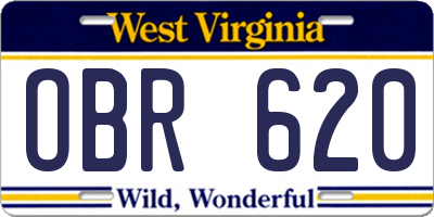 WV license plate OBR620