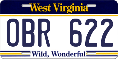 WV license plate OBR622