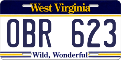 WV license plate OBR623