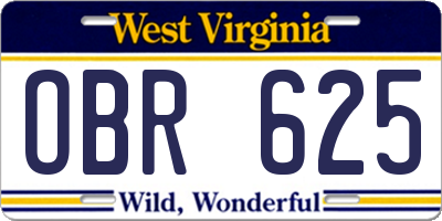 WV license plate OBR625
