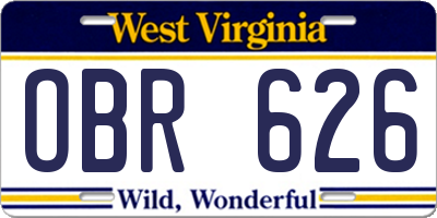 WV license plate OBR626