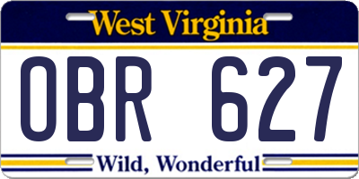 WV license plate OBR627