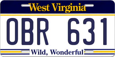 WV license plate OBR631